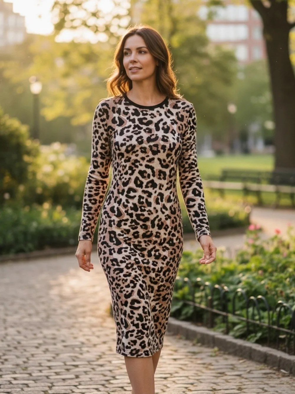 Vince Camuto Bodycon Leopard Animal Print Dress Size Large Brown Black